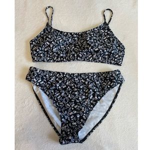 Shein Two Piece Bikini Swimsuit Floral Black/White